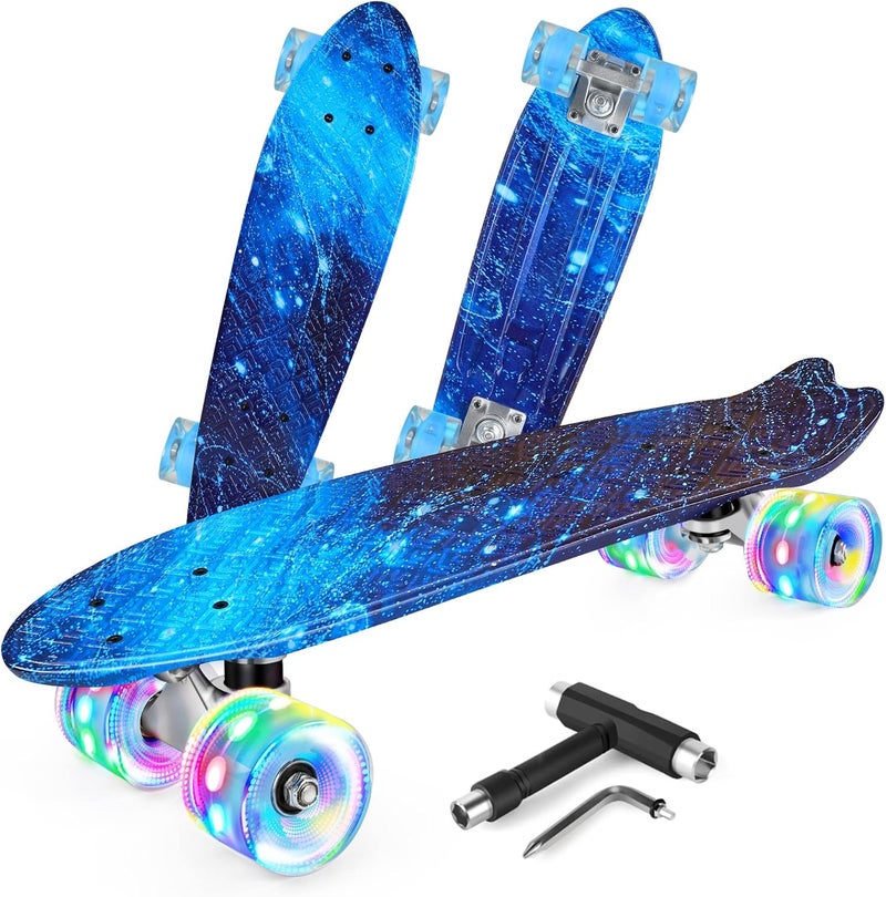 BELEEV 22 inch Skateboards for Kids, Cruiser Skateboard for Beginners Girls Boys Teens Adults, Mini Skateboards Classic Complete Skate Board with Skate T-Tool, Max Load 220 LBS - Image 1